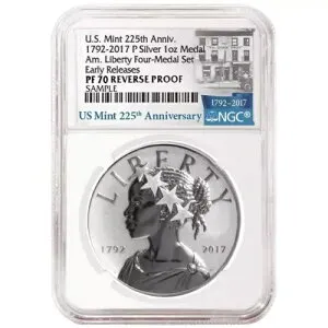 2017-P リバース プルーフ 225 周年記念 アメリカ自由銀メダル 1 オンス NGC PF70 22...