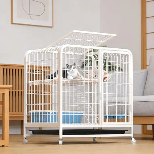 JTKXM 猫 ケージ 猫用ゲージ ペット ケージ 可動式 猫ハウス 脱走防止 移動便利 簡単組立 頑丈設計 人気 頂部置物 留守番 保護 多頭飼い猫 脱走防止 頑丈鉄網 広々空間 キャスター付き 取り外し可能なペット用品 室内用 室内 旅行用 2段 3段