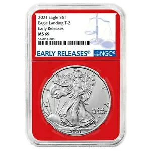 2021 $1 タイプ 2 アメリカン シルバー イーグル NGC MS69 ER ブルー ラベル レッド コア