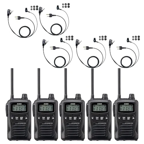 ALINCO アルインコ IP54 防塵・防沫 特定小電力トランシーバー DJ-PB20 + 対応 BLUE CENTURY イヤホンマイク カナルイヤホン型イヤホンマイク 【I018H】 セット(ブラック,5台セット)