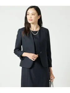 【SALE／58%OFF】【L】ウールシルクピンドット ノーカラージャケット NEWYORKER WOMEN L-SIZE ニューヨーカー エルサイズ ジャケット・アウター テーラードジャケット・ブレザー ネイビー【RBA_E】【