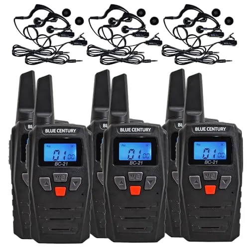 BLUE CENTURY ブルーセンチュリー 国内メーカー 特定小電力 トランシーバー BC-21 耳掛けイヤホンマイク ベルトクリップ 付属 インカム 総務省技術基準適合商品 技適マーク有 (6台セット)