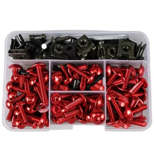 モトボルトキット Compatible With Suzuki For Bandit 1200 1250S For GSF600S GS1000 GSX1300R 177個 バイクボディスクリューナットフェアリングボルトキット対応(Red)
