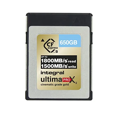 インテグラル 650GB CFexpress メモリーカード タイプB 2.0 12Kおよび8K RAW および 8K 120 FPS 1800MB/秒 読み取り1,500MB/秒 書き込み速度 1500MB/秒 持続書き込み速度 高度なシネマティックおよ
