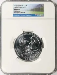 2016年 カンバーランドギャップ ATB 5オンス シルバークォーター 25セント NGC MS69PL