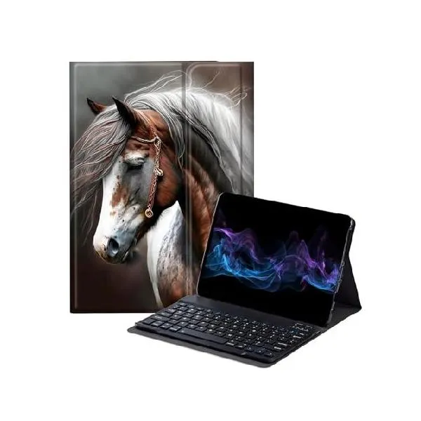 BFDHGQZC Horse Keyboard Case for Fire HD 8 ＆ Fire HD 8 Plus Tablet (12th /10th Generation, 2024/2022/2020 Release),Slim Stand Protective Cov_並行輸入