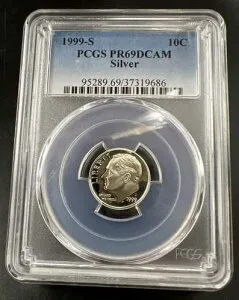 1999年 S 10セント ルーズベルト 90% シルバー ダイムコイン PCGS PR69 DCAM プルーフ