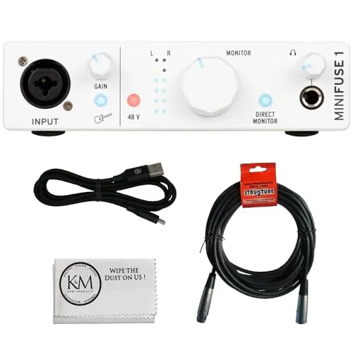 Arturia MiniFuse 1 ポータブル 1x2 USB Type-Cオーディオインターフェース | ホワイト 20フィートのXLRケーブル同梱 (2アイテム)