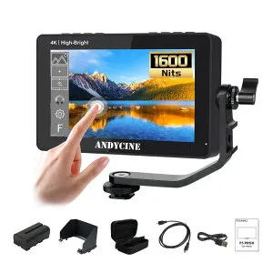 ANDYCINE A6 II 5.5インチ タッチ式 フィールドモニター 【1600nit高輝度 4K HDMI入出力】 『3つの給電方法 Typc-C/DC12V給電 F970バッテリープレート』1920x1080 FHD 「F550Cバッテリー付き 遮光フード付き 収