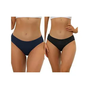 アレグラ ケー レディース アンダーウェア パンツ プラスサイズ ALLEGRA K 2 Packs Women's Underwear Mid-waisted Hipster Panties Available In Plusize Black Navy Blue ブラック