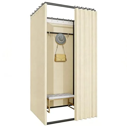 JTKXM フィッティングルーム 簡易 小さめ,仮設 移動 大きい 広い 更衣室 カーテン ，個室 スペース 自宅 ，着替えテント，試着室，カーテン付き，プライバシー保護 ，強力遮光， 厚手炭素鋼フレーム ，組立簡単，ポータブルチェンジングルーム，店内・屋