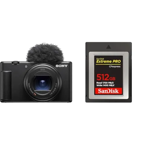 SONY(ソニー) コンパクトデジタルカメラ VLOGCAM Vlog用カメラ ZV-1II ボディ ウィンドスクリーン付属 18-50mm F1.8-4.0 ズームレンズ ブラック ZV-1M2 B + 【 サンディスク 正規品 】 CFexpress