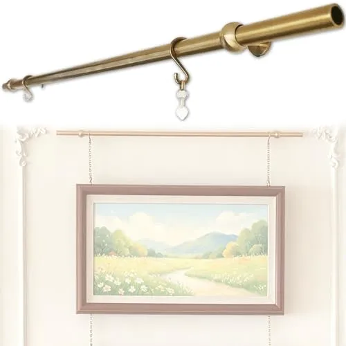 ピクチャーレール ゴールドチェーン付き調節可能なピクチャーレールハンギングロッド 家庭用額縁吊り下げキット、 ヴィンテージのピクチャーハンギングトラック、 額縁やアート作品用キャンバス用ゴールドピクチャーハンギングツール(1.70m (66.9in))