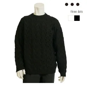 【30%OFFセール】THREE DOTS スリードッツ メンズ ケーブル クルーネック ニット 長袖 オフホワイト ブラック vp209m 国内正規品