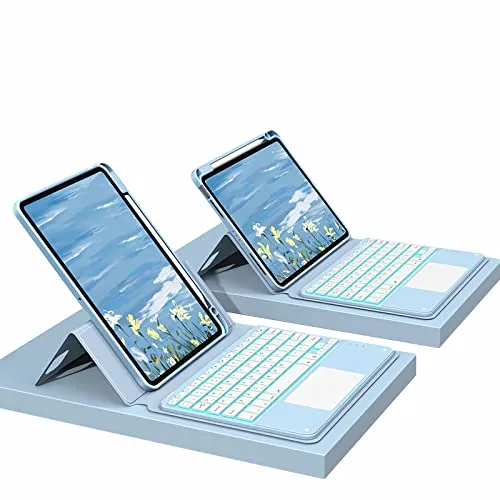 IPad Mini第6世代(8.3インチ2021)用キーボードケース、360°回転可能、タッチパッド付き磁気取り外し可能なバックライト付きキーボード,ブルー
