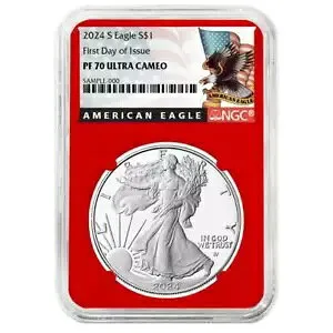 2024-S $1 1 オンス プルーフ アメリカン シルバー イーグル NGC PF70UC FDI ブラック ラベル レッド コア