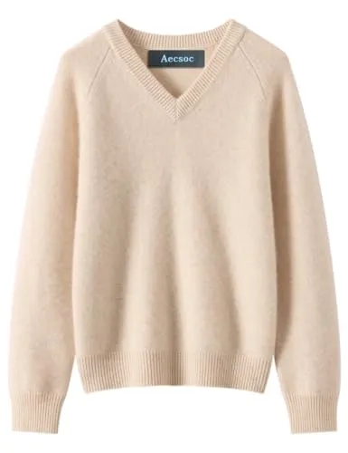 [Aecsoc] レディース カシミヤ 100% ニットセーターVネック長袖軽量 通勤 日常 プレゼント7本針ラグランプルオン(350g)SH567(ベージュ,L)