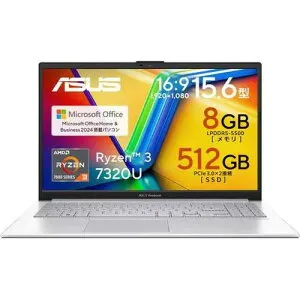 ノートPC Vivobook GO 15 E1504FA-R385SIYAWS4 [15.6型 /Ryzen 3 7320U /RAM:8GB /SSD:512GB /フルHD /Windows 11 Home /MS Office H&B /クールシルバー ]