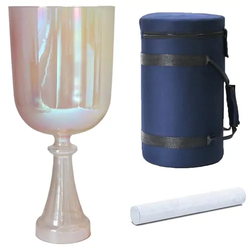 瞑想用クリスタルシンギングボウル、ハンドヘルドクォーツチャクラサウンドボウル、パーカッションハンマーとキャリーケース付き、ピンク透明カラフル(432Hz,7inch B note)