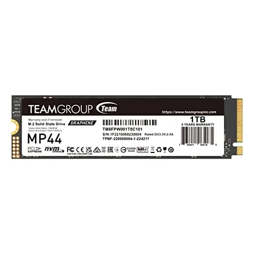 TEAMGROUP (旧称 Team) M.2 SSD 1TB 2280 PCIe Gen4x4 TLC NAND 読込み7000MB/s MP44シリーズ PS5動作確認済み グラフェンヒートシンク付き 日本国内5年正規保証 TM8FPW001T0C10