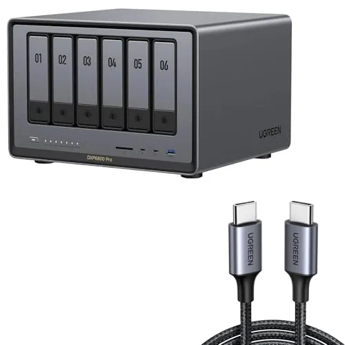 UGREEN NASync DXP6800 Pro 6ベイNASバンドル 1M USB Type C ケーブル付属 Intel i5 1235u 10コアCPU 8GB DDR5 RAM 内蔵128GB SSD 10GbE x 2 M.2 NVMeスロット