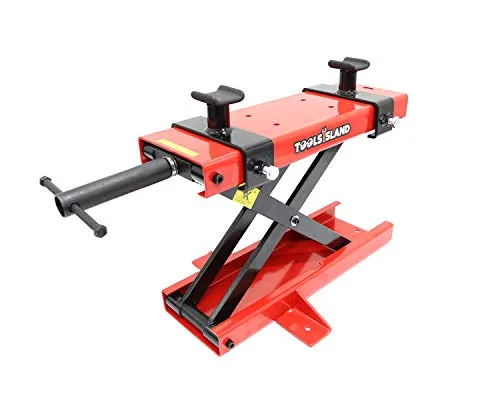 ツールズアイランド(Toolsisland) バイクジャッキ バイクリフト バイクスタンド モーターサイクルジャッキ 耐荷重500kg 専用ハンドル付き (レッド, アダプター(ショート)) TD7014-2
