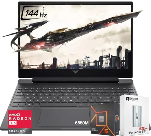 HP 2024 Victus 15.6インチ 144Hz FHD ゲーミングノートパソコン、6コア AMD Ryzen 5 7535HS (>i7-11800H)、Radeon RX 6550M (>RTX3050)、バックライト付きKB、DTS X Ul