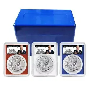 2024 $1 アメリカン シルバー イーグル 3 本セット PCGS MS70 FDOI バイデン 第 46 代大統領ラボ...