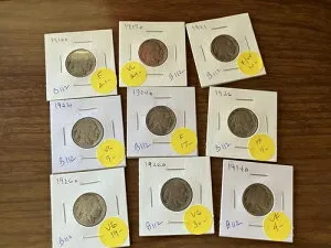 バッファローニッケル：1916-D、1917-D、1921、1923-S、1924-D、1926、1926-D、1926-S、