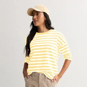 ソノマ レディース トップス Tシャツ Women'sonoma Goods For Life Striped Long Sleeve Boxy Tee Soft Yellow Stripe イエロー