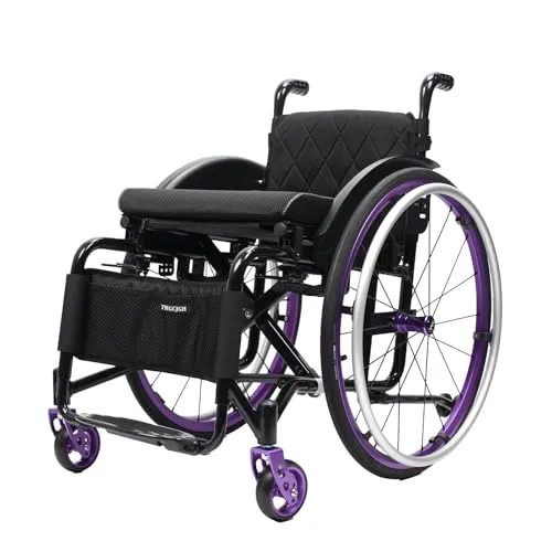 TRGCJGH スポーツ車椅子、成人用自走式軽量折り畳み車いす コンパクトアルミ合金 車イス、旅行用車いす 外出用 持ち運び易い(Purple,15.7in Seat Width)