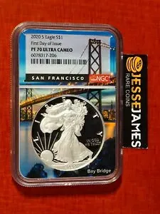 2020 S プルーフ シルバー イーグル NGC PF70 ウルトラ カメオ 初日発行 FDI ブリッジ コア