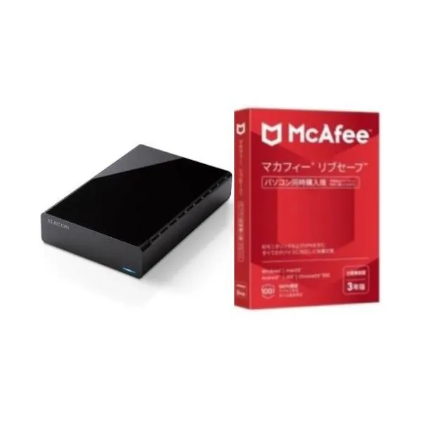 ELD-HTV040UBK ブラック HDD 外付けハードディスク 4TB ファンレス静音設計 ラバーフット付 + マカフィー リブセーフ 3年 同時購入版
