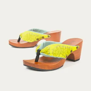 水鳥工業 みずとり 下駄 hitete スタンダード 6.5cmヒール [KC-52 oto toy amulet/ペールグリーン・黒(m2)] koha*×mizutori 21cm～25.5cm レディース