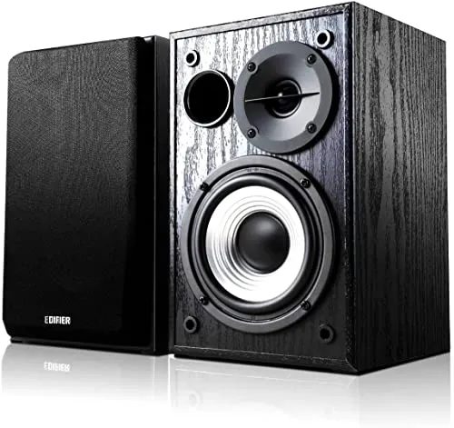 Edifier R980T アクティブブックシェルフスピーカー 2.0ch アンプ内蔵｜0.5インチトゥイーター & 4 インチウーファー 24W RMS｜2RCA/AUX 接続 必要ケーブル付属 デスクトップ/PC/テレビ対応 ブラック