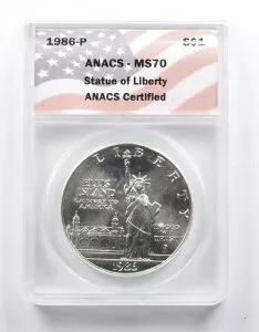 MS70 1986-P 自由の女神記念銀貨 ANACS *1027