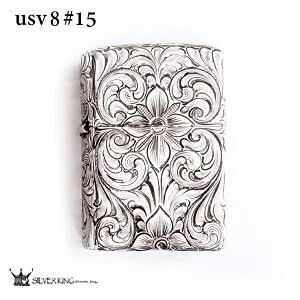 Zippo 純銀ジッポーライター Silver King シルバーキング USV8(No.15) ハイポリッシュ・ミラー スターリングシルバー 925 手彫り 彫刻 高級 喫煙具 ギフト/プレゼント 記念品 贈答品 輸入品 送料無料