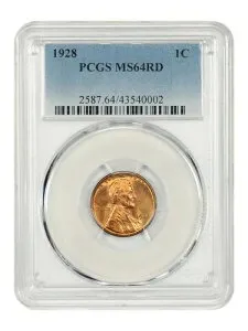 1928 1C PCGS MS64RD - リンカーン・セント（小麦裏面）