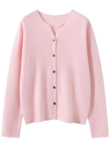 [Aecsoc] レディース カシミヤ100%ニットカーディガン Vネック長袖 暖かい 伸縮性 通勤 日常 プレゼント NZS5080(ピンク,M)