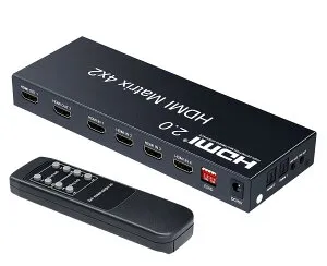 ELEVIEW 4K 60Hz HDR対応 HDMI マトリックス セレクター 4入力 2出力 音声分離 (光デジタル・3.5mmステレオ音声出力)｜1080@120Hz HDMI2.0 HDCP2.2 異なる解像度出力可能 ダウンスケール機能 切替器 分配器 ス