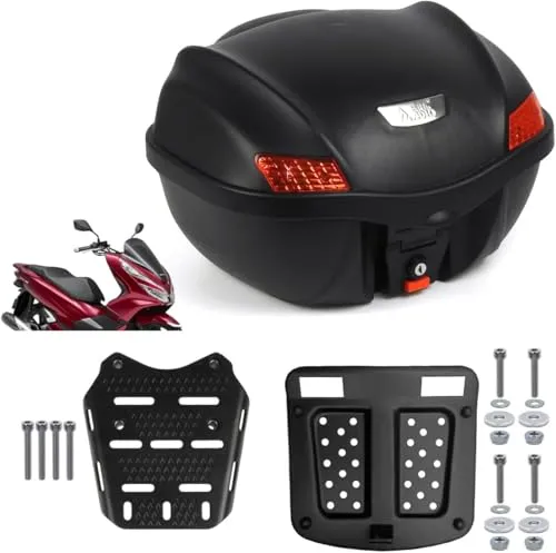 PCX専用 ボックス&キャリアセット 容量29L 取付簡単 PCX リアボックス トップケース リアキャリア 専用 ベースプレート バイク ケース ホンダ 適応車種：(PCX-2014~2025)(EMT-ブラック-35)