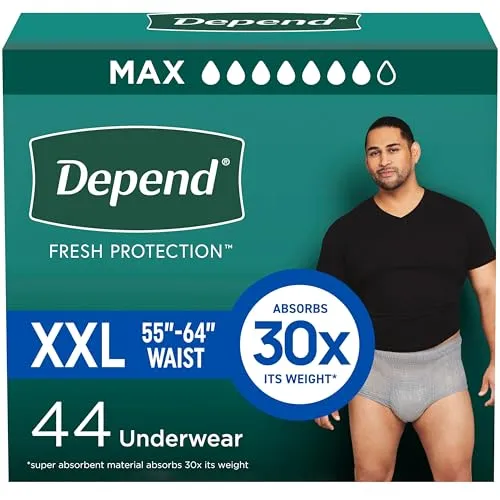 Depend Fresh Protection Adult Incontinence Underwear for Men (Formerly Depend Fit-Flex), Disposable, Maximum, Extra-Extra-Large,