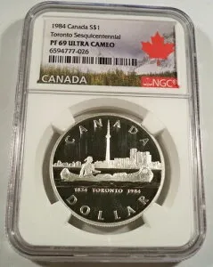 1984 NGC PF69UCAM カナダ シルバー ドル トロント 1834-1984 S$1 PR 69 ウルトラカメオ