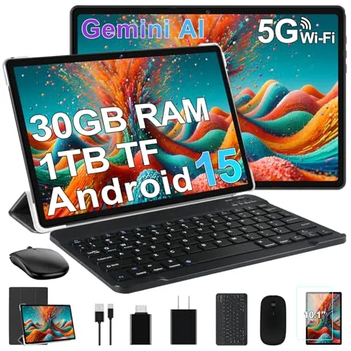 DMOAO タブレット 2025 Android 15 タブレット Gemini AI搭載 10.1インチ FHD ディスプレイ 30GB RAM 64GB ROM /1TB TF 6000mAh バッテリー Octa-Core 2.0GHz Widevi
