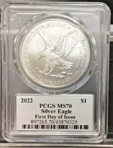 2022 シルバー イーグル MS70 FDOI 創設者マーク ~ ジョン ダンロイター 直筆サイン入り PCGS