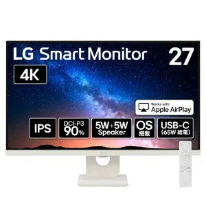 LG Monitor モニター ディスプレイ 27U731SA-W 27インチ/4K(3840×2160)/IPS/DCI-P3 90%/約10.7億色表示(8bit+FRC)/HDR/アンチグレア/USB Type-C（最大65W給電）/自動明るさ調整/リモコン付属/webOS/ワイヤレス画面