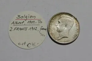 ?? ???? ベルギー 2フラン 1912年 シルバー ハイグレード B46 #5580