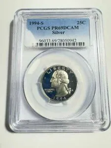 1994年 S 25C ワシントン クォーター PCGS PR69DCAM 90% シルバー