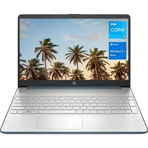 HP 15 ノートパソコン、15.6インチHDディスプレイ、Intel Core i3-1115G4プロセッサー、12GB RAM、256GB SSD、Wi-Fi、HDMI、ウェブカメラ、Windows 11 Home、ブルー、KKEアクセサリー。