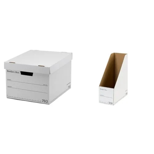 【セット買い】フェローズ バンカーズボックス 703S 白/黒 3個1セット 収納ボックス Mサイズ ふた式 1005901 + フェローズ マガジンファイル 208S A4サイズ 白/黒 3個1セット ファイルボックス 1008201